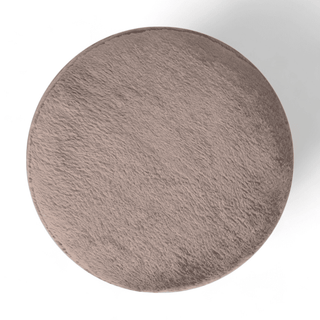 Overhead view of the brown faux fur footstool, showing its circular shape and plush upholstery.