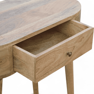 Drawer close-up showcasing the rounded handle and spacious interior. 