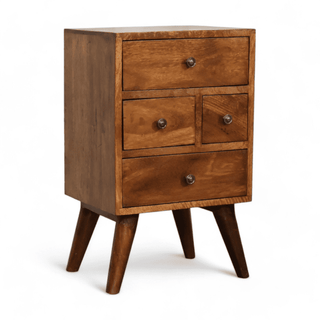 Mid Century Modern Nightstand - Solid Wood Bedside Table with 4 Drawers