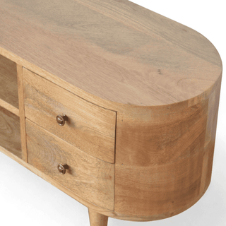 Top-down view of the Oak-ish Circular Media Unit emphasizing the natural wood grain and smooth finish.